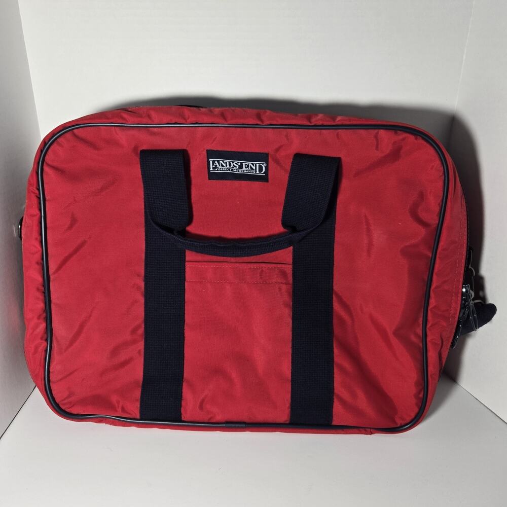 VTG Lands End Lighthouse Shoulder Bag Travel Suitcase Red Navy Blue Made in USA